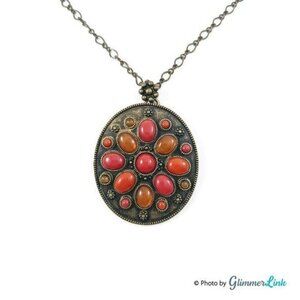 Axcess Liz Claiborne Boho Floral Cabochon Medallion Necklace